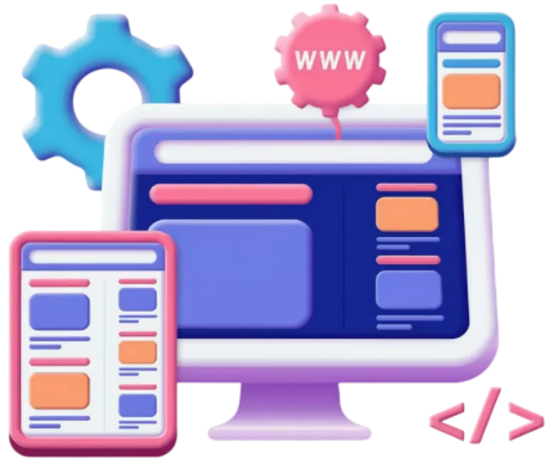 An illustration representing Custom web site development services , highlighting coding elements.